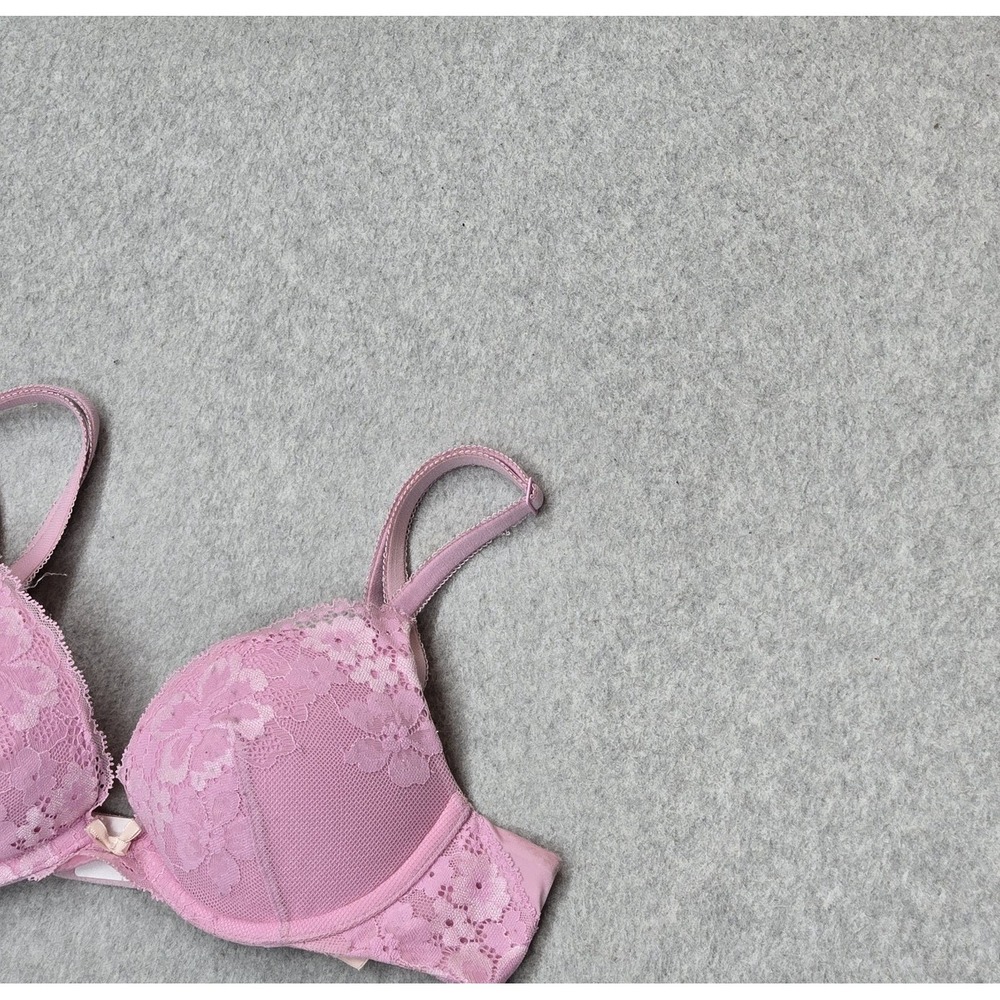 Victoria's Secret‎ Women Bra 32B Pink Floral Push Up Underwired Bow Lace
